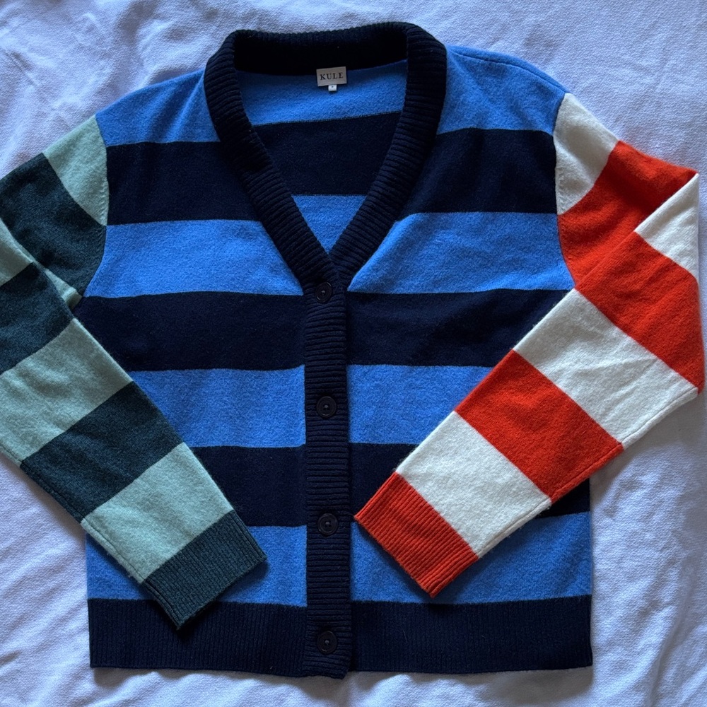 KULE The Remus Cardigan Striped Sweater 100% Cashmere Small